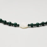 Mother-of-Pearl Barrel & Malachite Carved Rose Necklace