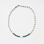 Mother-of-Pearl Barrel & Malachite Carved Rose Necklace